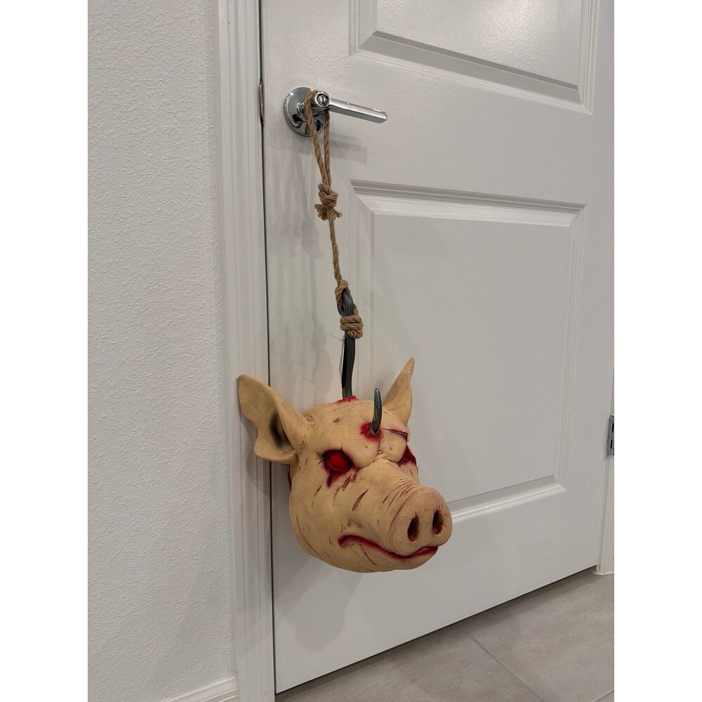 NEW Spirit Halloween Realistic Theatrical Pig Head Pigs Hook Prop Decor